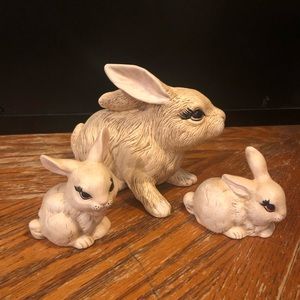 VTG 1985 Scioto Hand Painted Ceramic Trio Bunny Rabbit Family